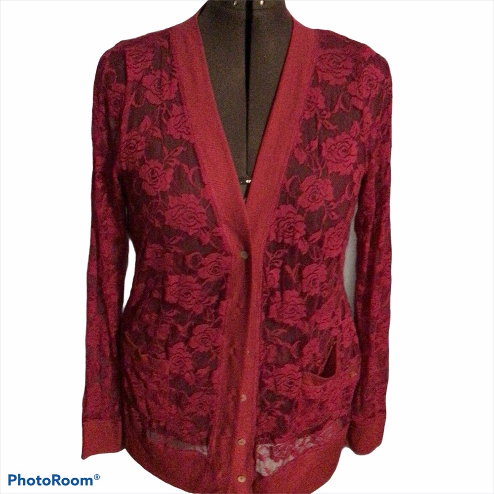 COPY - Belle du Jour Magenta Lace Cardigan Button…